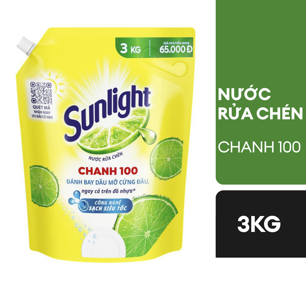 Nước Rửa Chén Sunlight Chanh 100 Túi 3KG