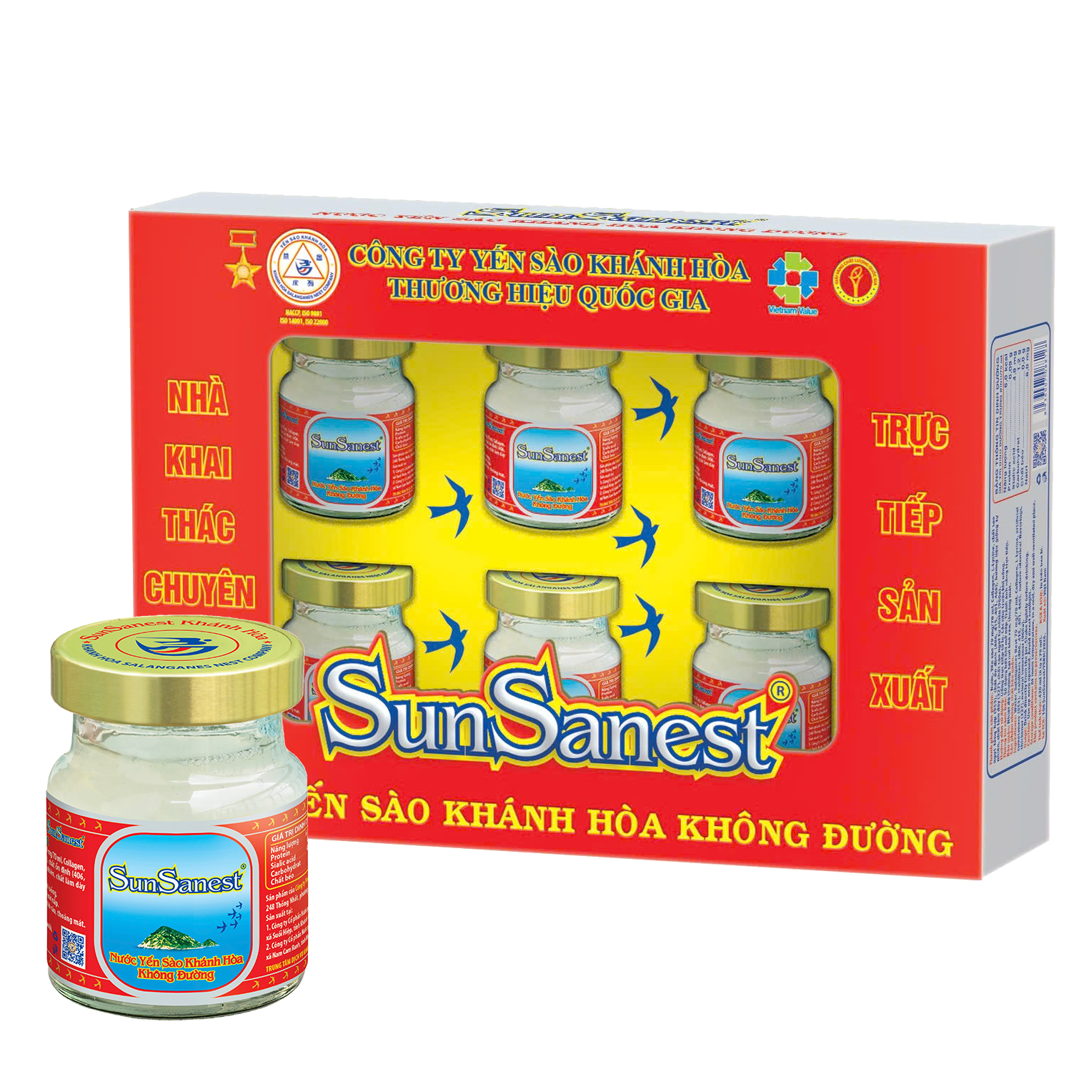 Nước Yến Sào Khánh Hòa SunSanest không đường 70ml x 6 Lọ