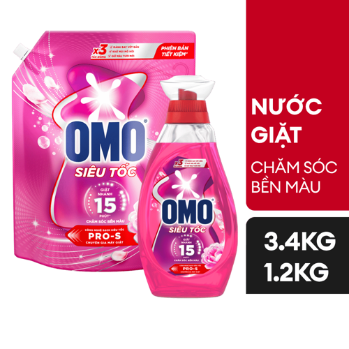 Nước giặt OMO Siêu Tốc Chăm Sóc Bền Màu Túi 3.4Kg