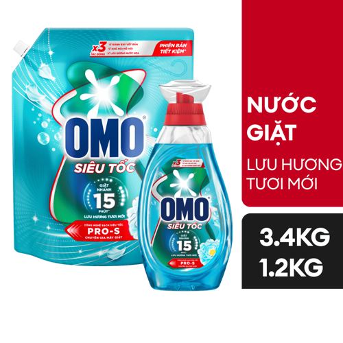 Nước giặt OMO Siêu Tốc Lưu Hương Tươi Mới Túi 3.4Kg