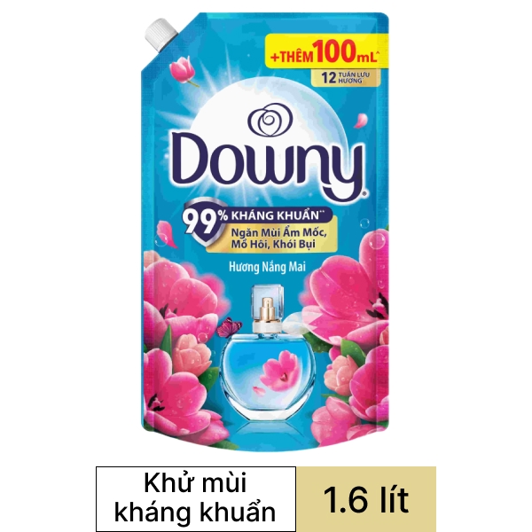 Nước xả vải Downy chống khuẩn hương nắng mai, túi 1.6L