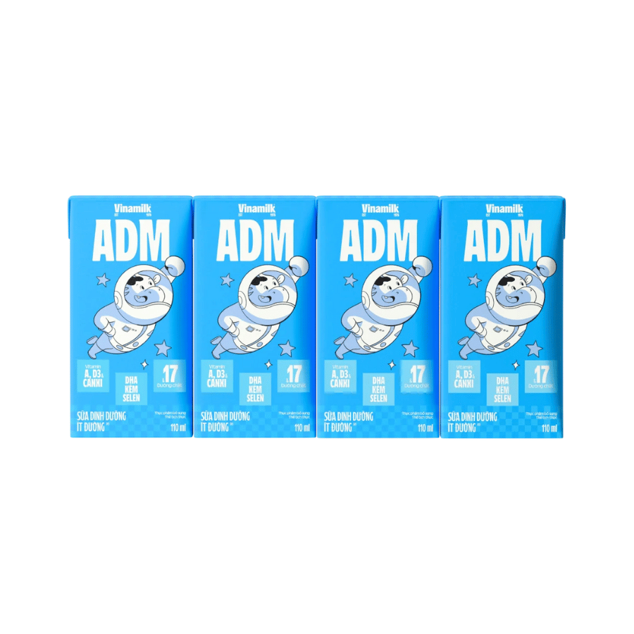 Sữa Dinh Dưỡng Vinamilk ADM Ít Đường Lốc 4 Hộp 110ml