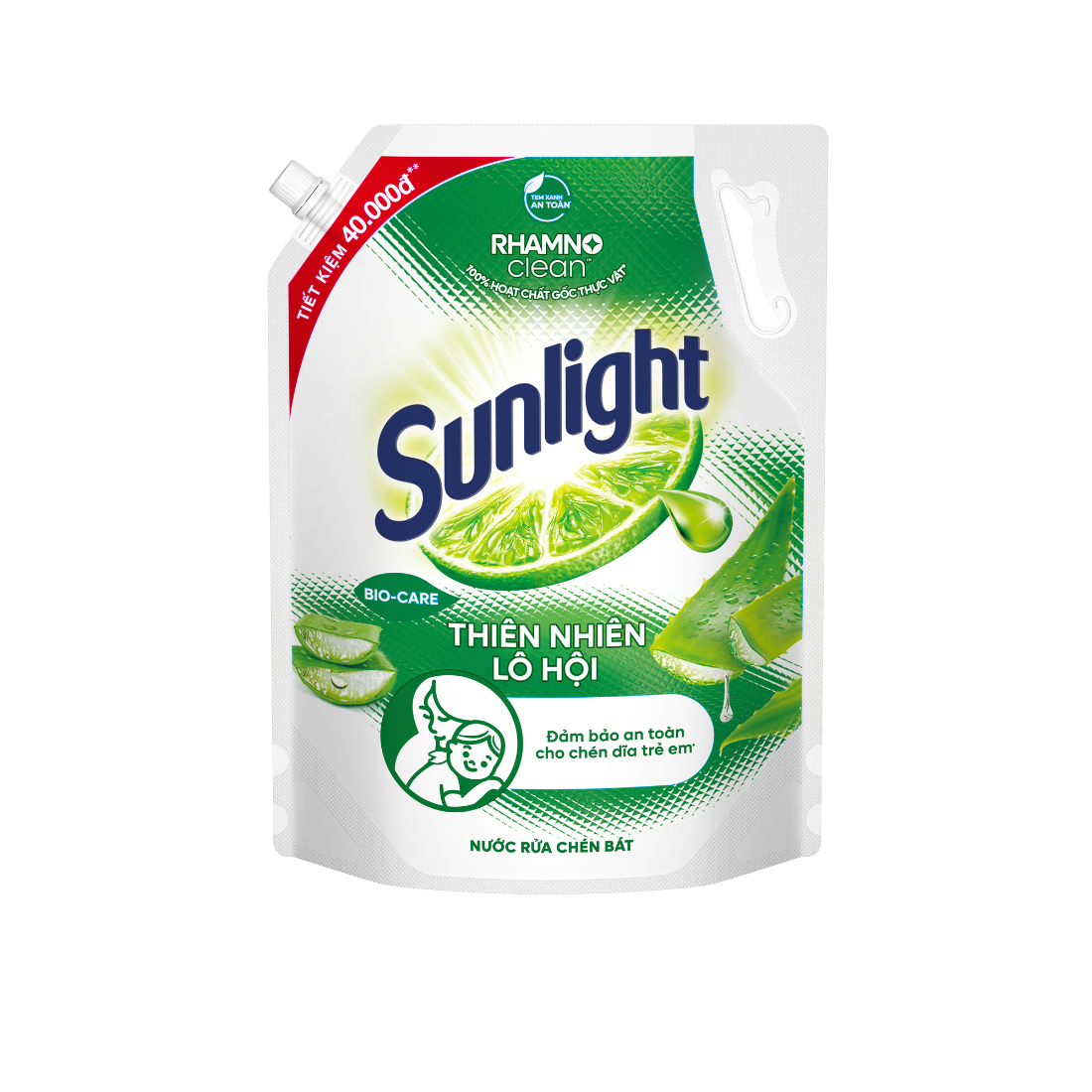 Sunlight nước rửa chén thiên nhiên lô hội Túi 3.3kG