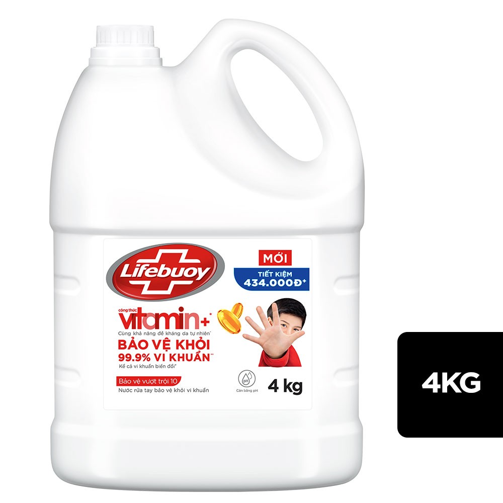 LIFEBUOY Nước rửa tay BVVT 4kg +KM chai PET có vòi