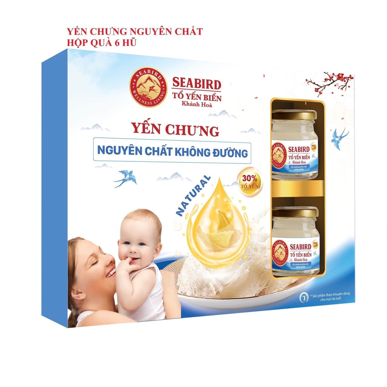 SEABIRD Tổ yến biển 30% Chưng nguyên chất không đường HQCC 6Hủ