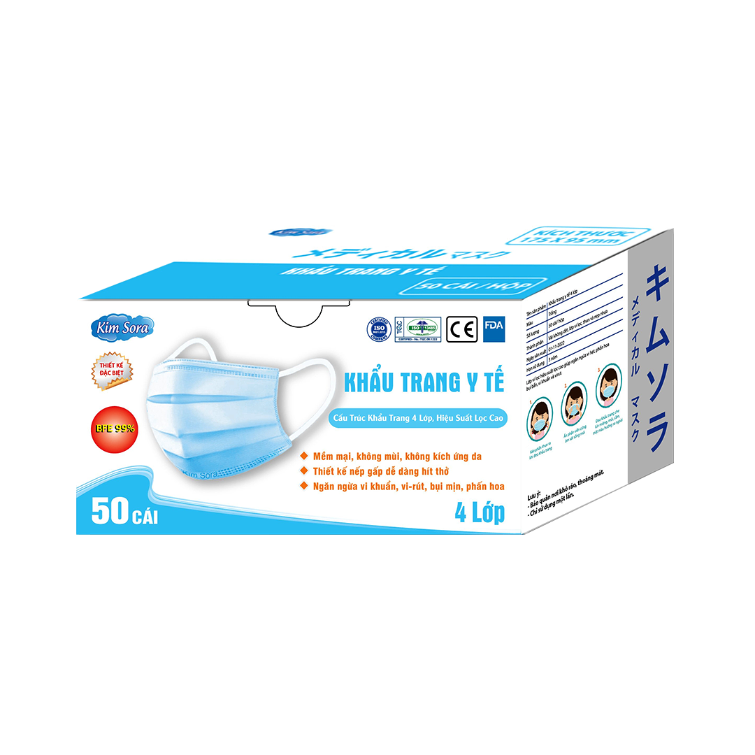  KTYT KimSora 4lớp cao cấp hộp 50cái (xanh) 