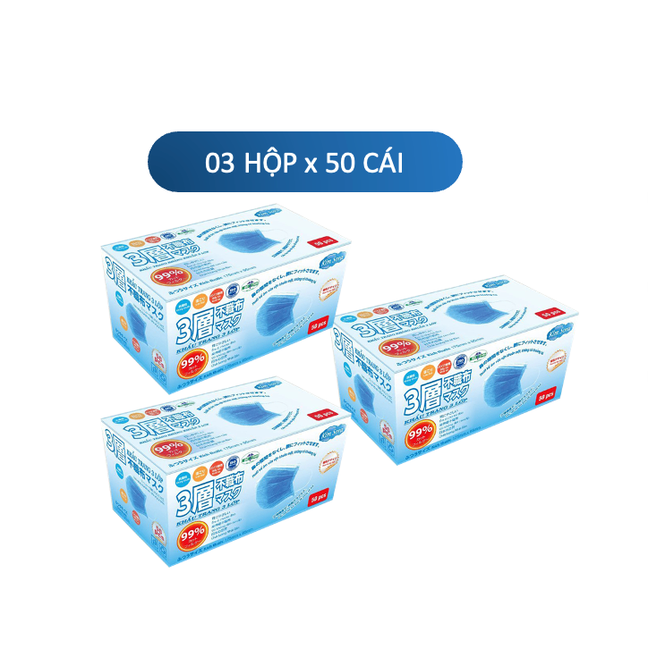  3 hộp KTYT KimSora 3lớp cao cấp hộp 50cái (xanh) 