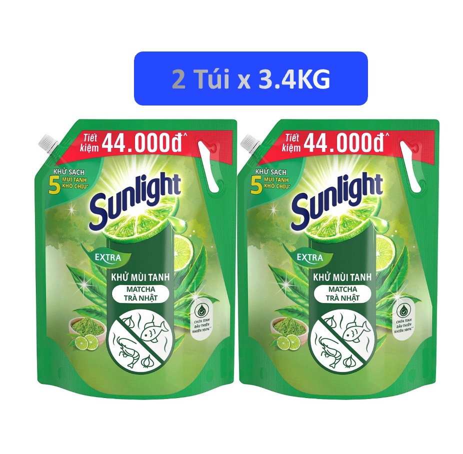2Túi SUNLIGHT Nước rửa chén Trà Xanh 3.2lít