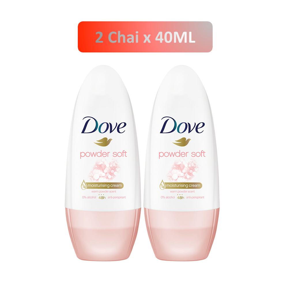 2Chai DOVE Lăn ngăn mùi Powder Soft 40ml