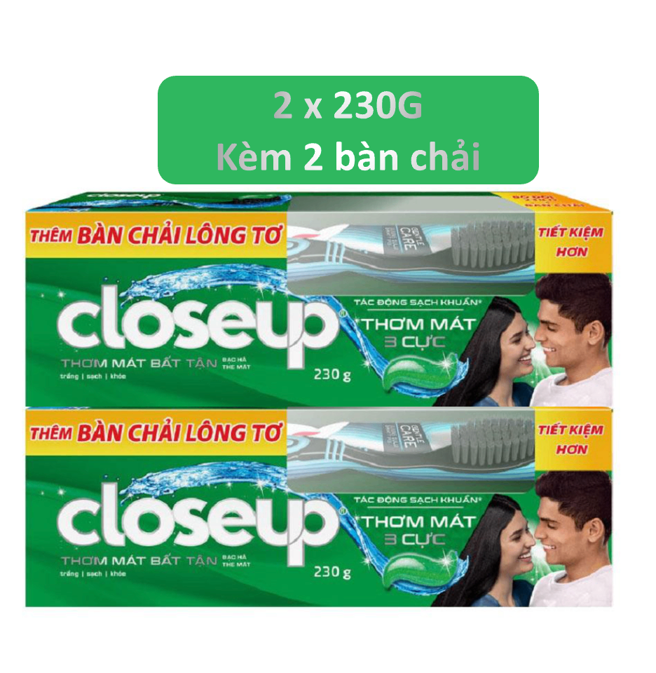 2Bộ CLOSEUP Kem đánh răng bạc hà 230g & bàn chải