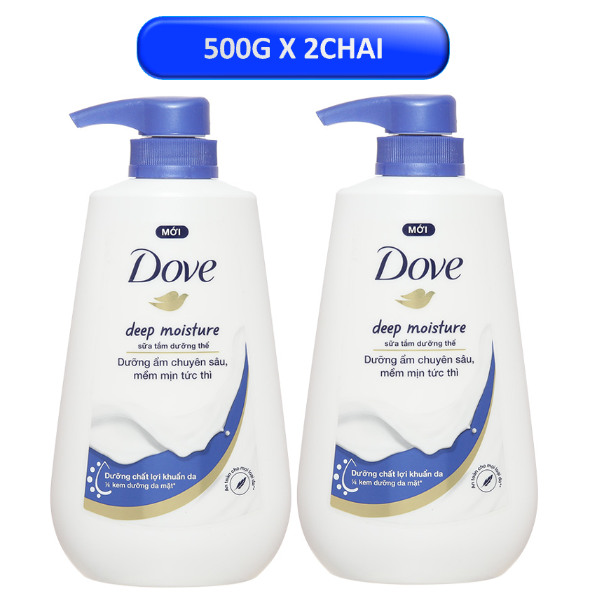 2 chai DOVE sữa tắm  500g Dưỡng Ẩm (Xanh dương)