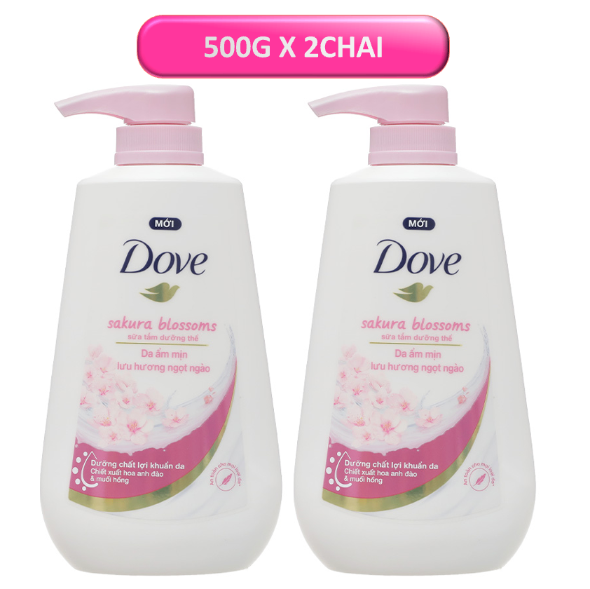 2chai Dove Sữa tắm 500g Anh Đào (Hồng phấn)