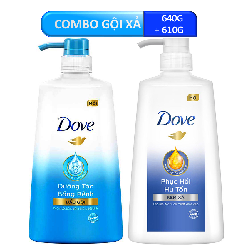  DOVE DG Dưỡng tóc bồng bềnh 621ml & Kem xả Phục hồi hư tổn 642ml 