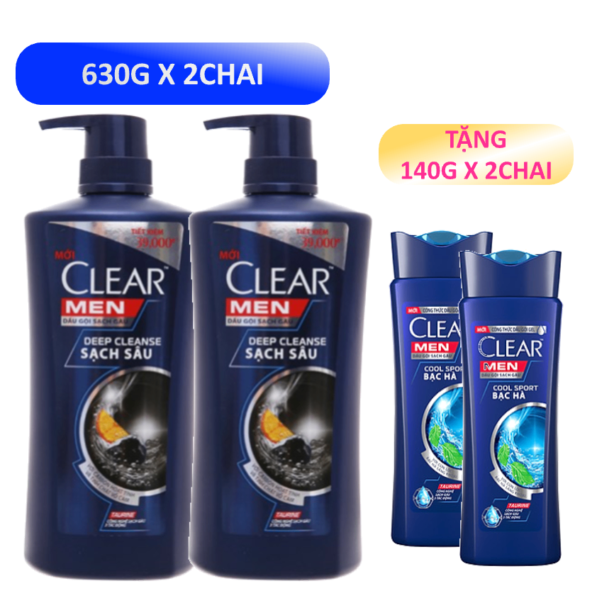  2chai CLEAR MEN Dầu gội Sạch sâu 612ml kèm KM 140K 