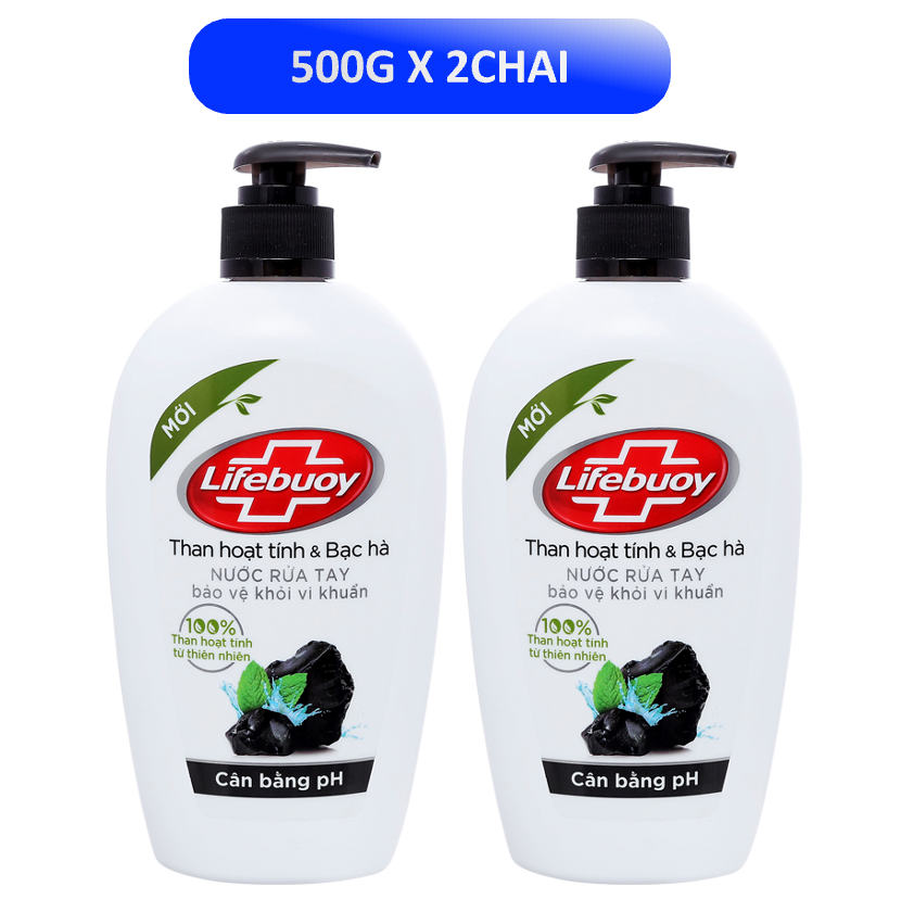 2chai LIFEBUOY Nước rửa tay Than hoạt tính 493ml