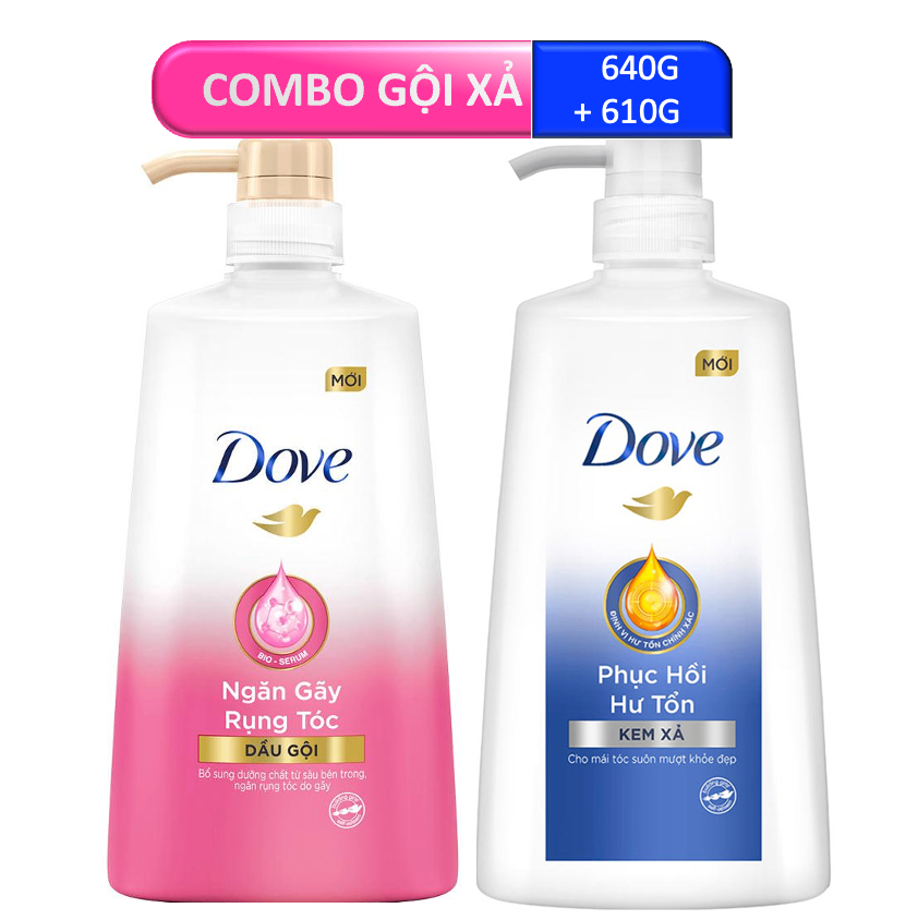  DOVE DG Ngăn gãy rụng tóc 621ml & Kem xả Phục hồi hư tổn 642ml 
