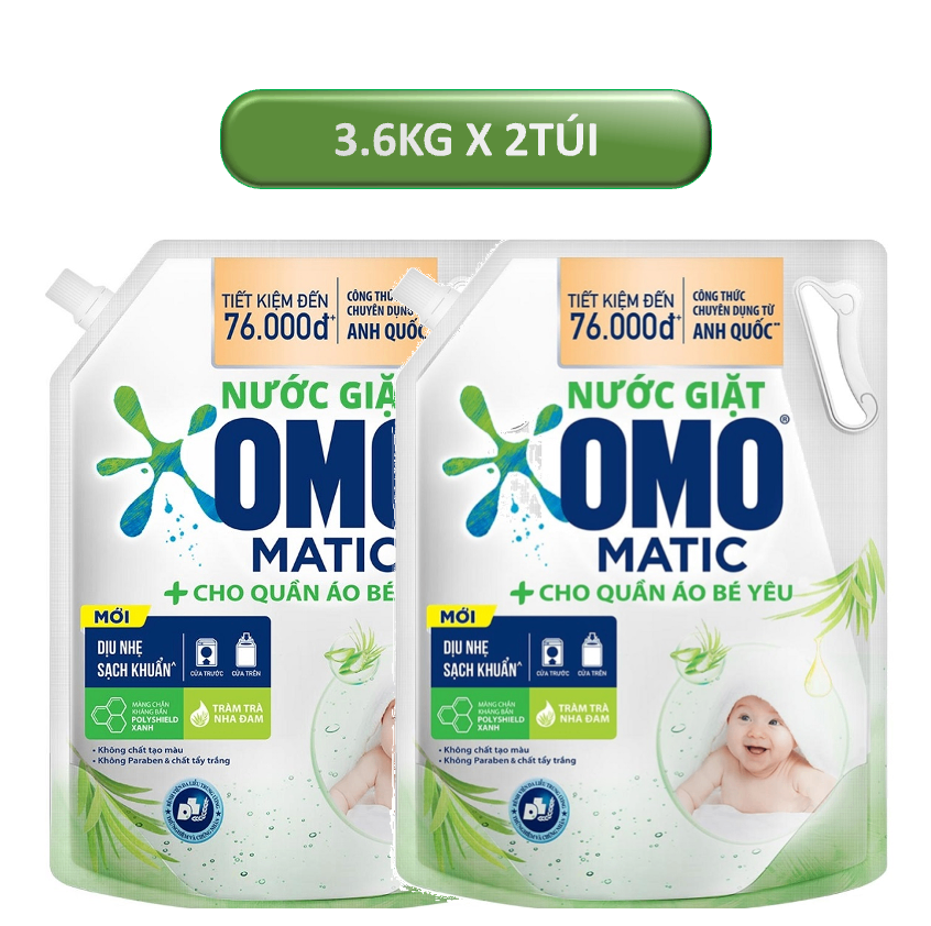 2Túi OMO Nước Giặt Dịu nhẹ cho bé 3.4lít