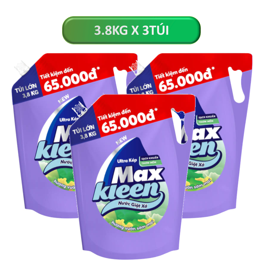 3TÚI MAXKLEEN NƯỚC GIẶT XẢ HƯƠNG SỚM MAI 3.69LÍT
