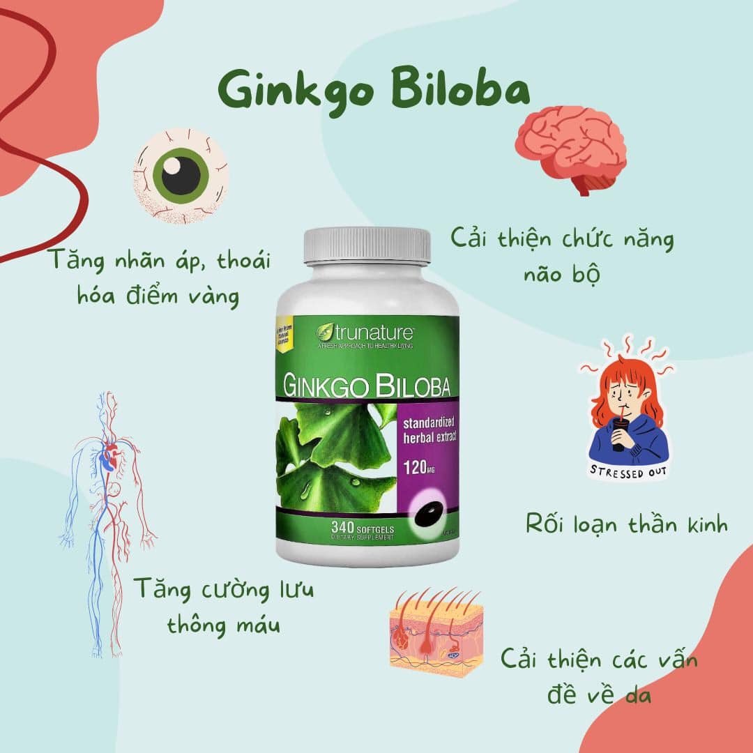 VIÊN UỐNG BỔ NÃO TRUNATURE GINKGO BILOBA WITH VINPOCETINE 340 VIÊN