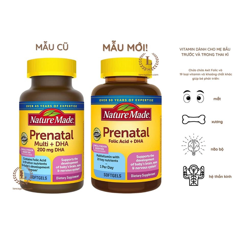 VITAMIN CHO BÀ BẦU NATURE MADE PRENATAL MULTI DHA 200MG 150 VIÊN