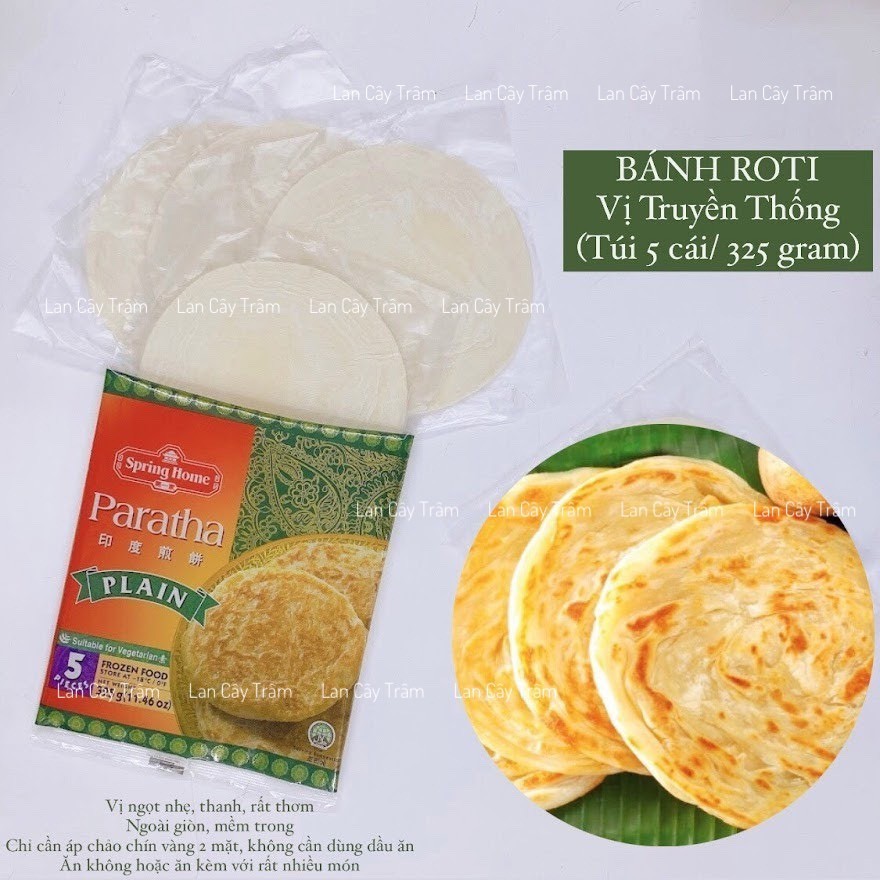 BÁNH ROTI PARATHA VỊ TRUYỀN THỐNG SPRING HOME ROTI PARATA PLAIN SINGAPORE, 5 CÁI/ 325 GRAM