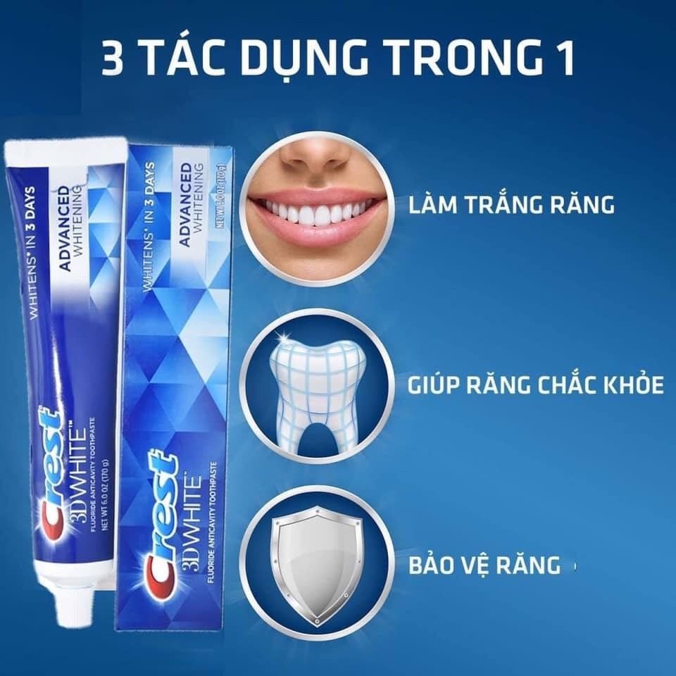 KEM ĐÁNH RĂNG TRẮNG RĂNG 3 TÁC ĐỘNG CREST 3D WHITE ULTRA TEETH WHITENING TOOTHPASTE, VIVID MINT, HƯƠNG BẠC HÀ THE MÁT (147 *5 TUÝP)