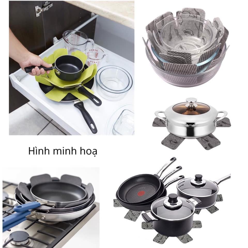 Bộ Lót Nồi Chống Trầy Core Home Màu Đỏ, Trắng & Xanh, Bộ 3 Miếng Bảo Vệ Dụng Cụ Nấu Nướng