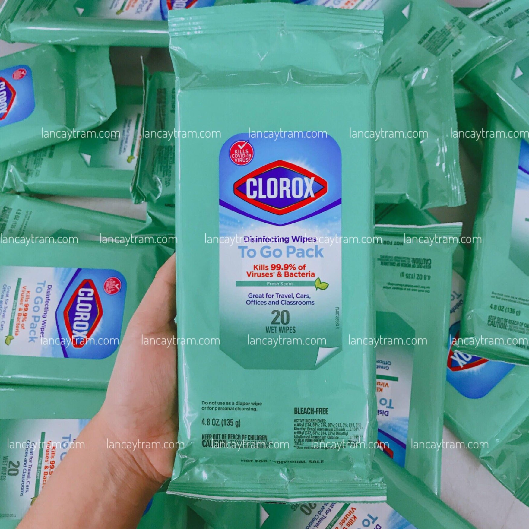 KHĂN LAU DIỆT KHUẨN BỎ TÚI CLOROX DISINFECTING WIPES TO GO, HƯƠNG THƠM TƯƠI MÁT (THÙNG 18 GÓI X 20 MIẾNG)