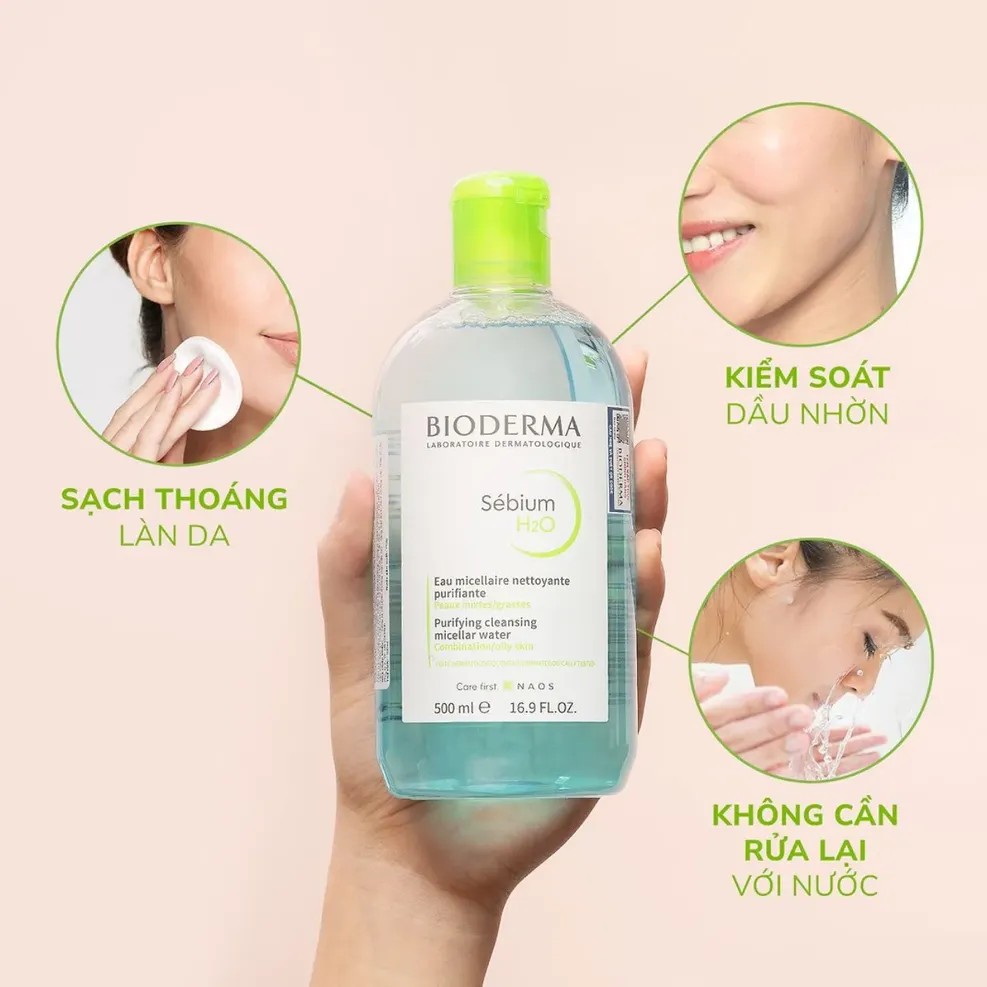 Bioderma Sébium H2O - Nước Tẩy Trang Cho Da Dầu Mụn 500ml