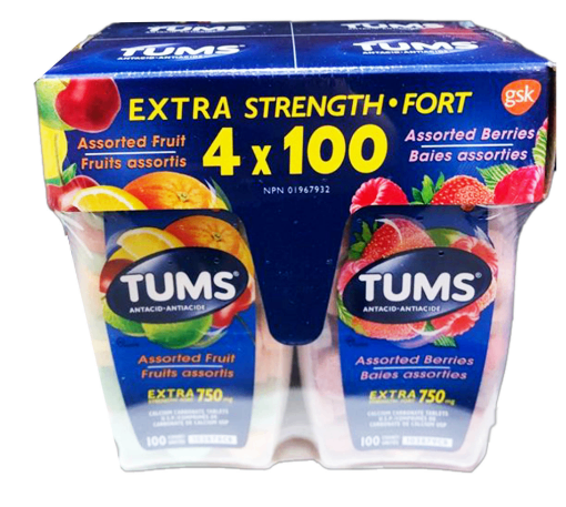 SET KẸO TRỊ ĐAU DẠ DÀY, CHỐNG ĐẦY HƠI KHÓ TIÊU TUMS EXTRA STRENGTH ANTACID 750MG, 100 VIÊN