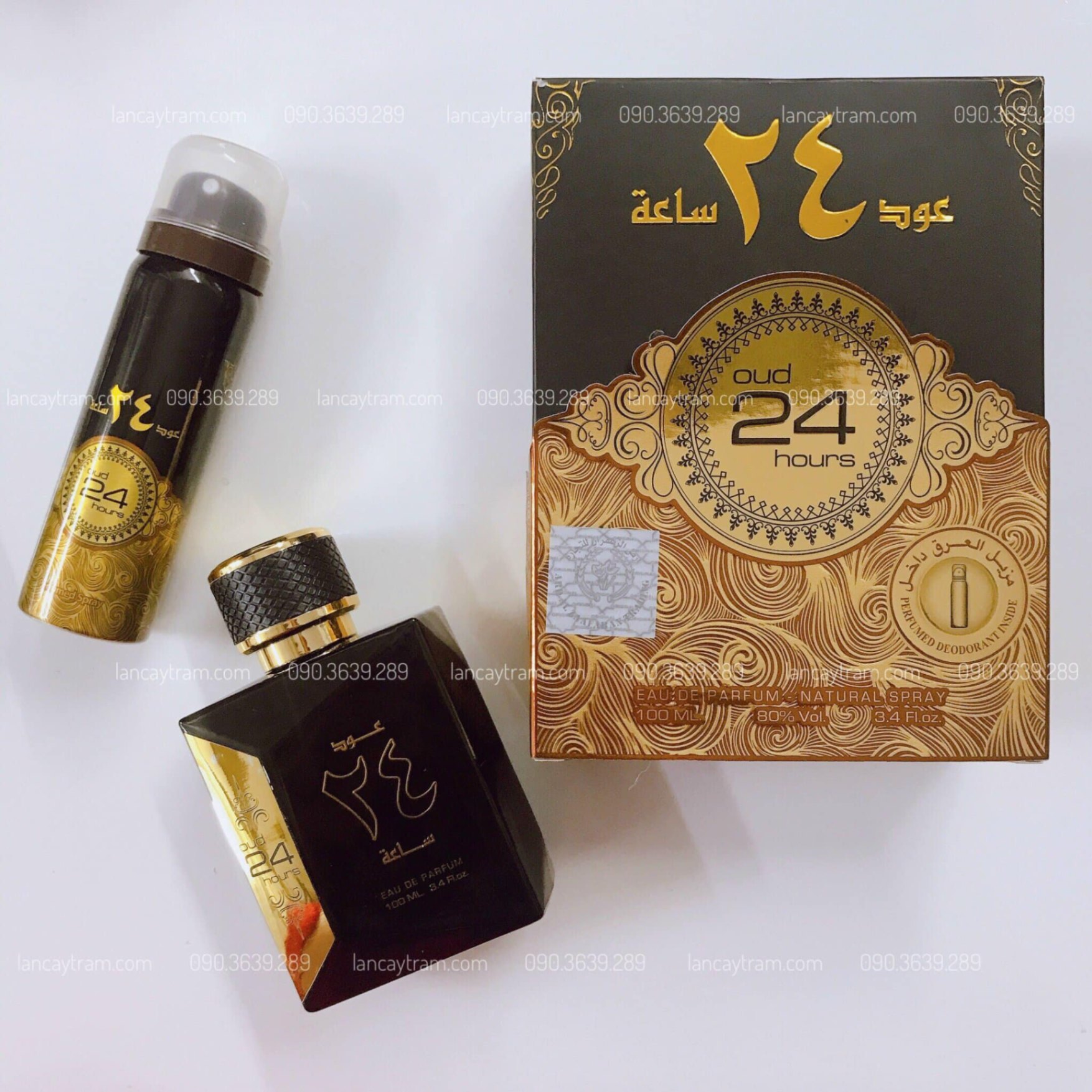 Oud 24 Hours Set - Nước Hoa Cao Cấp 100ml và Xịt Khử Mùi - Hương Thơm Sang Trọng Bền Lâu