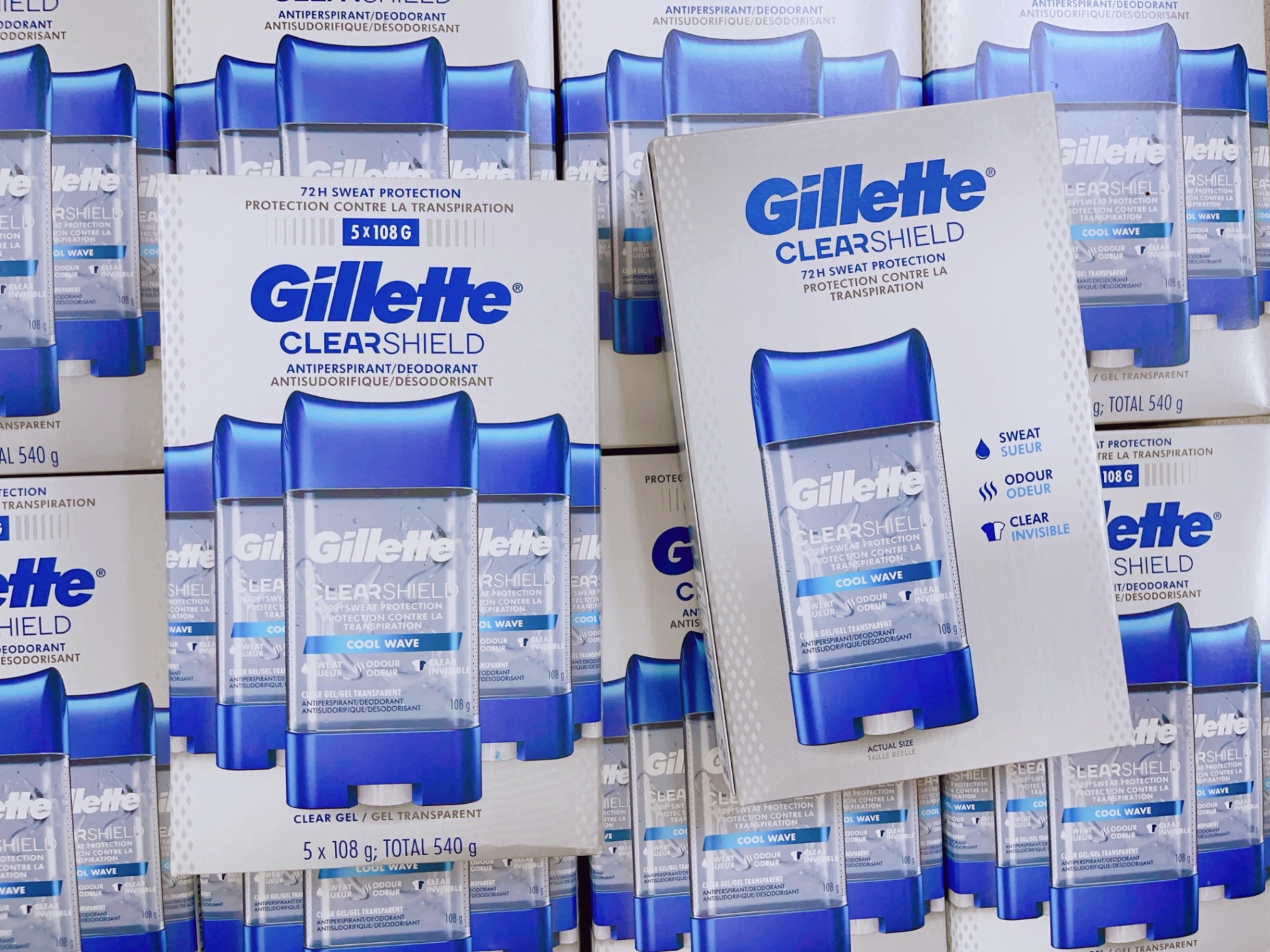 Gillette Clear Shield Cool Wave - Lăn Khử Mùi 72 Giờ, Gói 5 Chai | Bảo Vệ Khỏi Mồ Hôi & Mùi