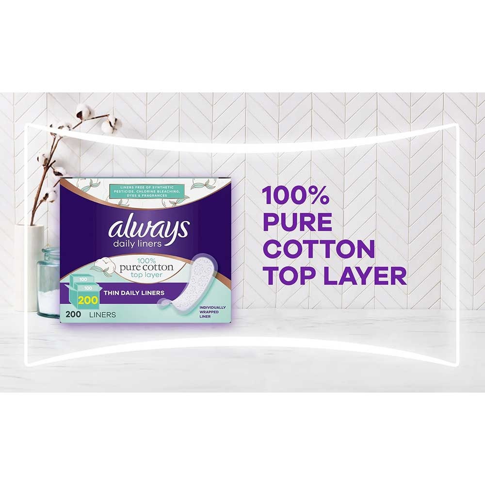 Always Daily Liners 100% Pure Cotton Top Layer Thin - Gói 200 Miếng