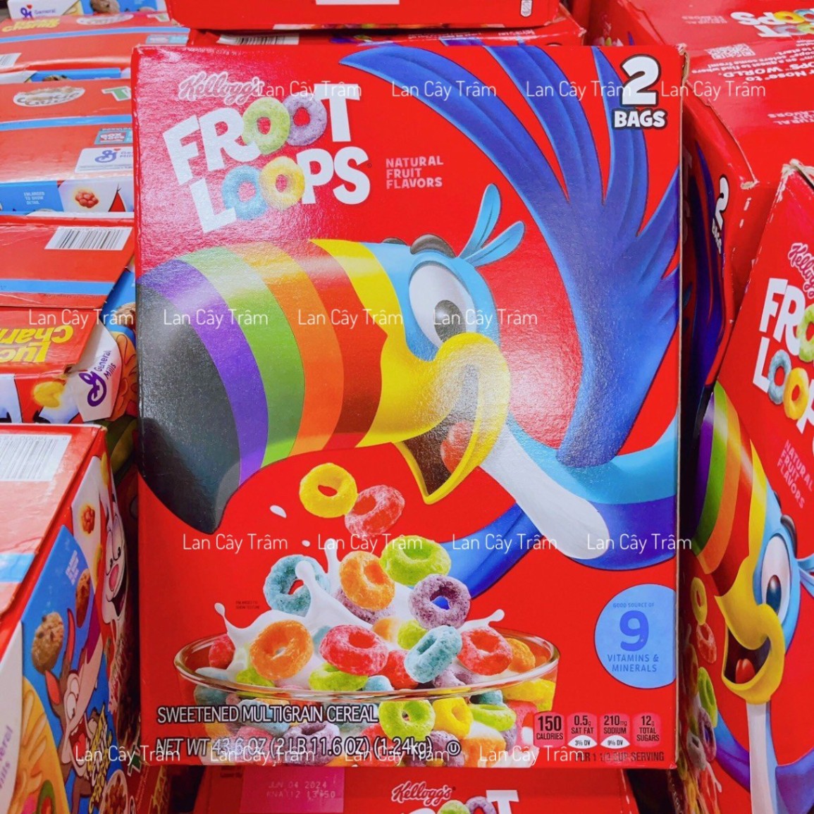 NGŨ CỐC NGŨ CỐC TRÁI CÂY KELLOGG'S FROOT LOOPS, THÙNG 2 TÚI x 620 GRAM (1.24 KG)