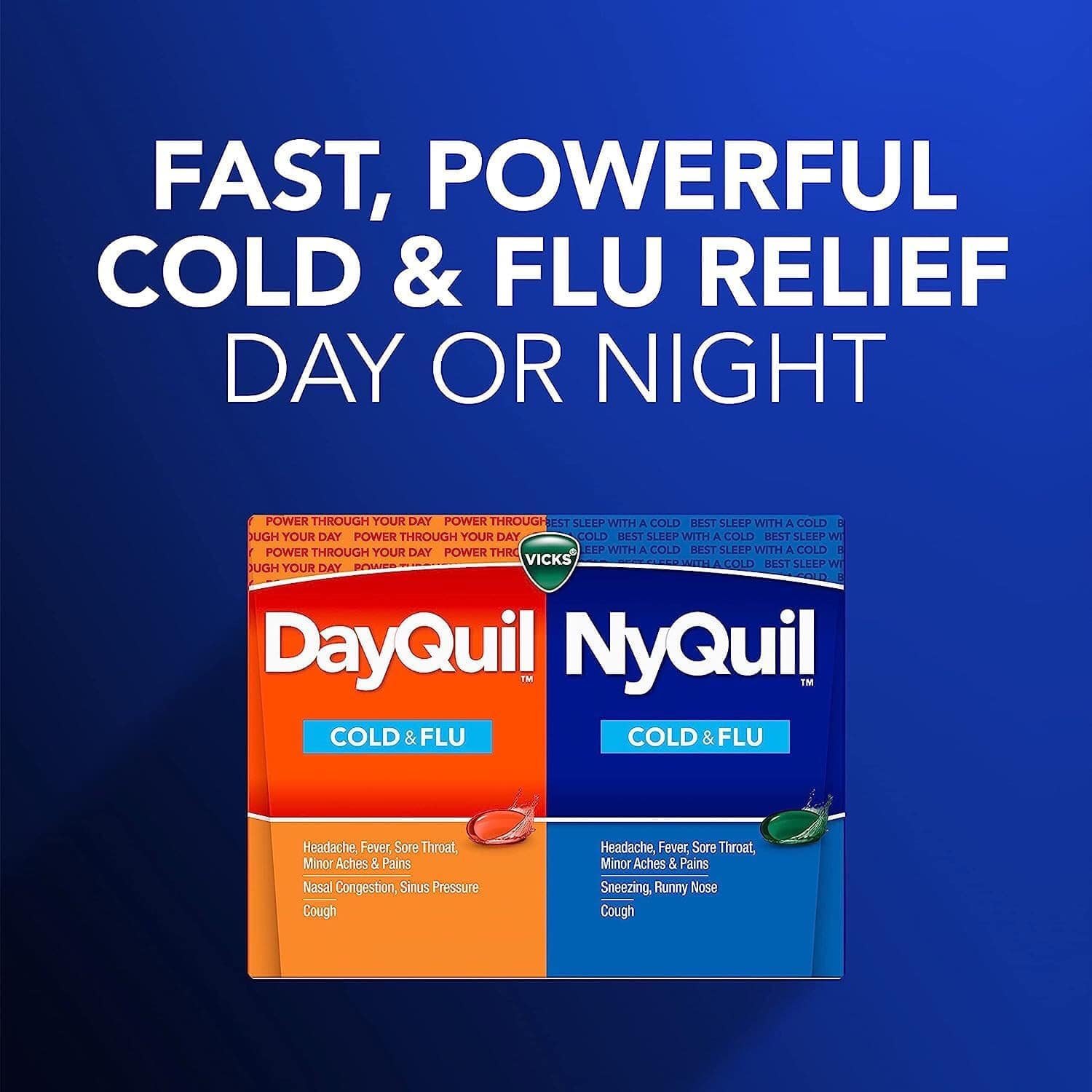 VIÊN UỐNG GIẢM HO VÀ CẢM CÚM VICKS DAYQUIL & NYQUIL SEVERE COLD & FLU 48 LIQUICAPS (32 VIÊN NGÀY,16 VIÊN ĐÊM)