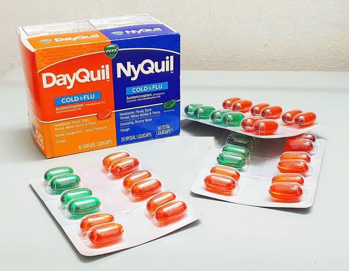 VIÊN UỐNG GIẢM HO VÀ CẢM CÚM VICKS DAYQUIL & NYQUIL SEVERE COLD & FLU 48 LIQUICAPS (32 VIÊN NGÀY,16 VIÊN ĐÊM)