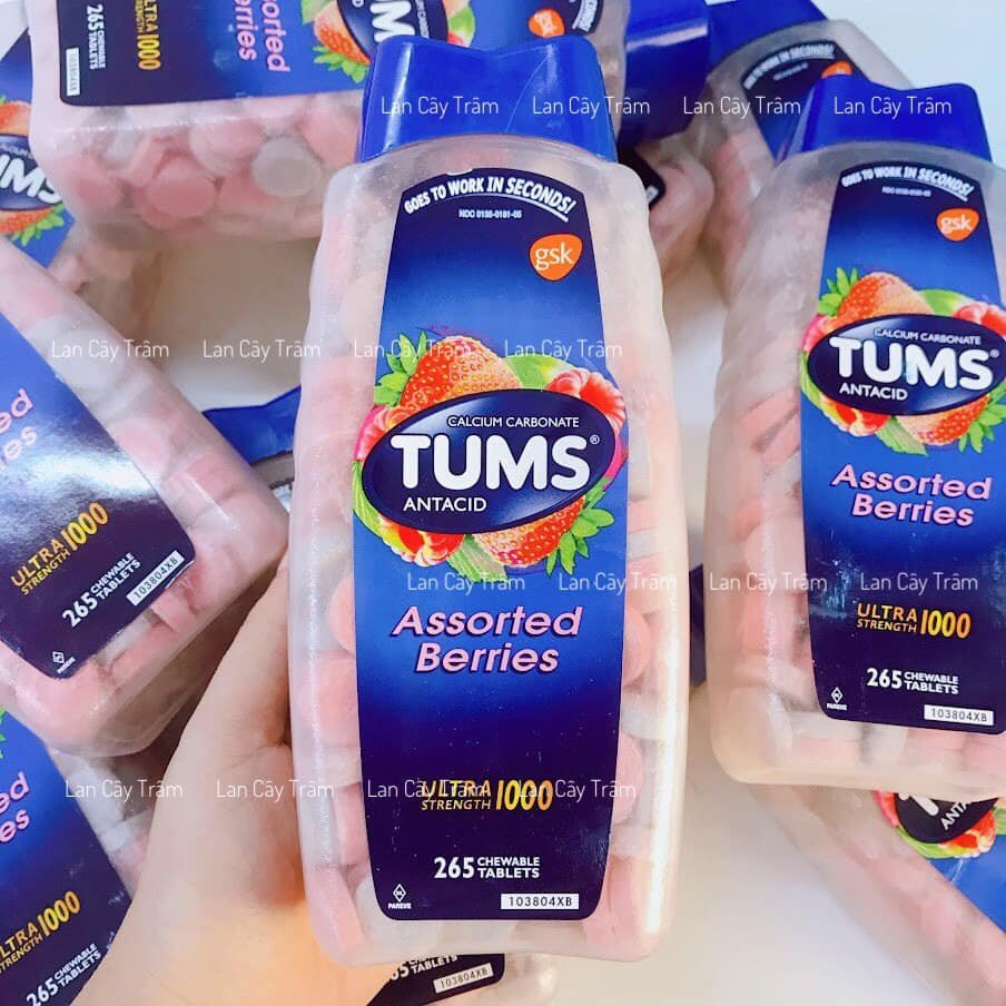 TUMS Antacid Ultra Strength 1000 - Viên Nhai Giảm Ợ Nóng, Hương Dâu, Hộp 265 Viên