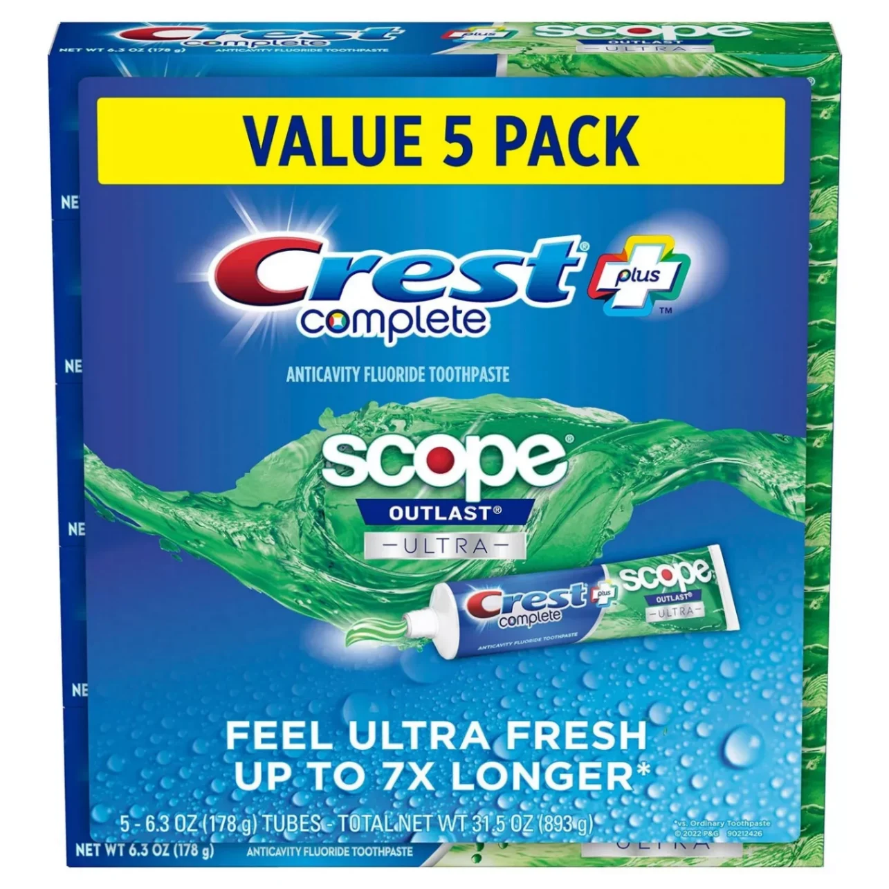 Crest Complete Plus Scope Advanced Active Foam 5 Pack - Kem Đánh Răng Trắng Sáng và Bảo Vệ Tối Ưu