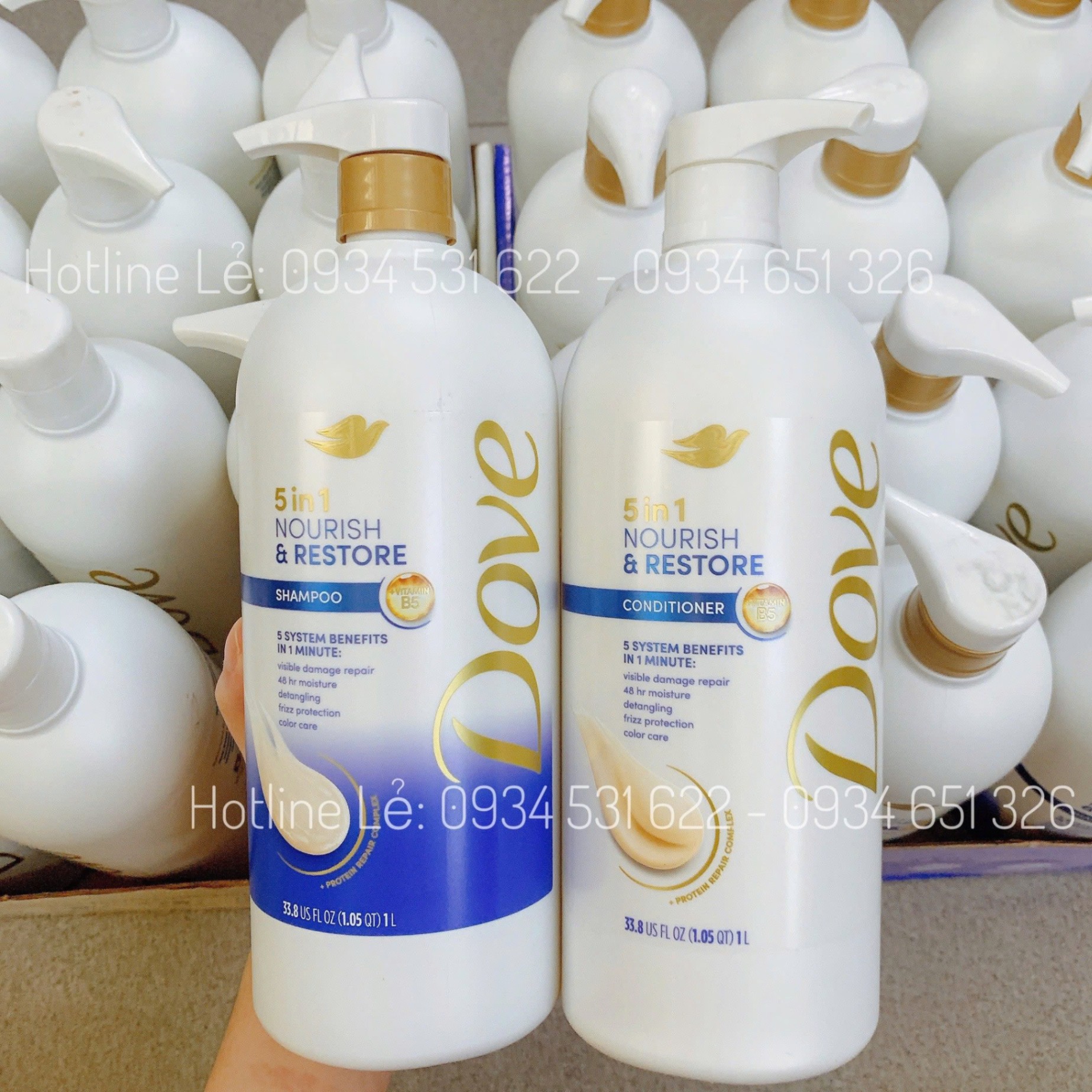 Dầu gội Dove 5 in 1, Dove Nourish & Restore Shampoo, Dove phục hồi tóc hư tổn, Dove Shampoo 1.05L, dầu gội dưỡng ẩm Dove