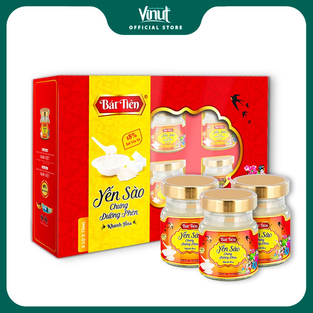 Hộp Quà Yến Sào 6 hũ Chưng Đường Phèn Bát Tiên (70ml mỗi hũ 18% Yến sào)