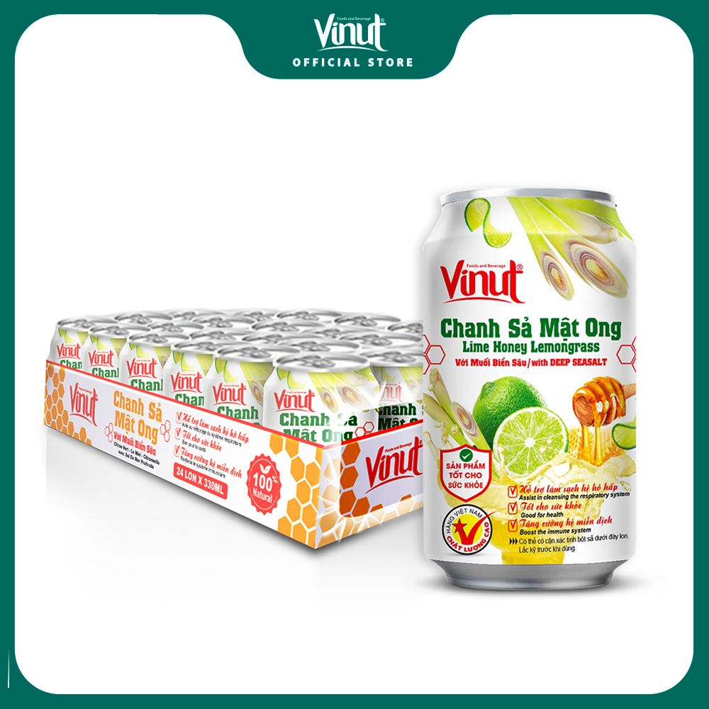 Khay 24 Lon Nước Chanh Sả Mật Ong Với Muối Biển Sâu Vinut 330ml