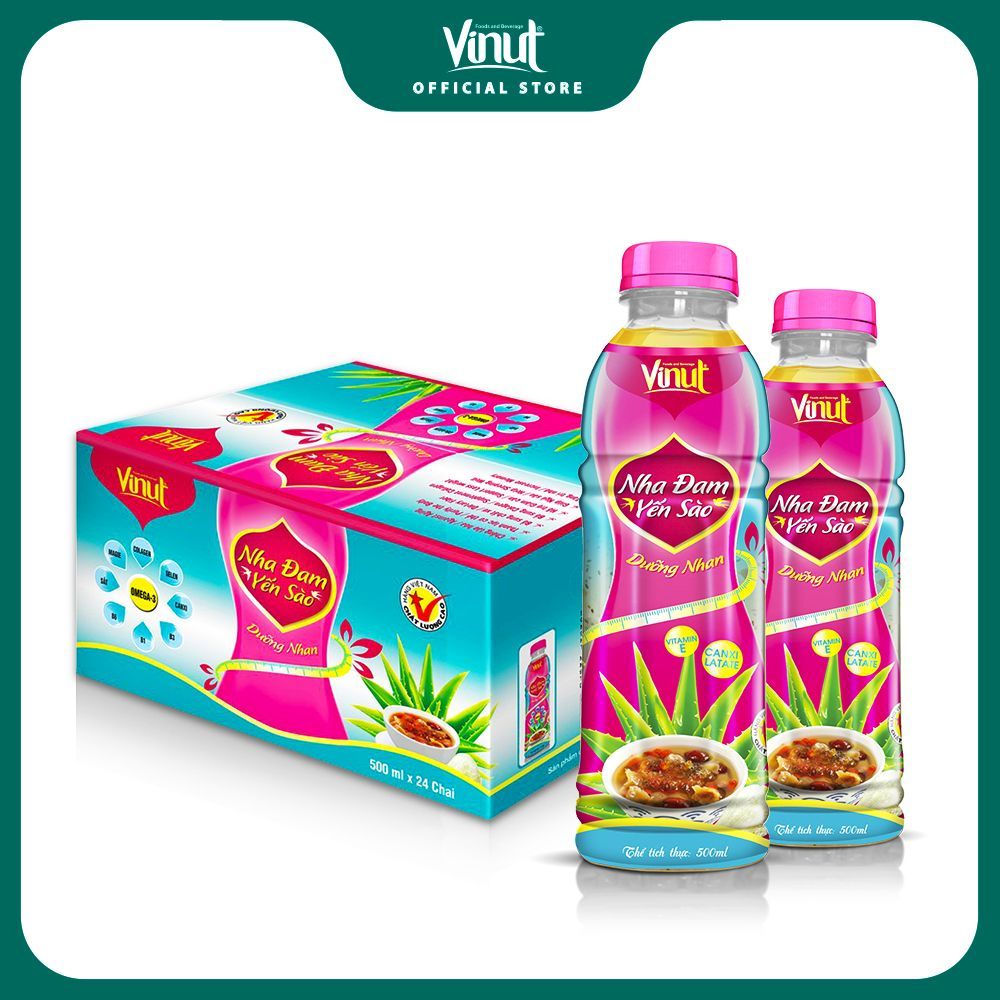 Thùng 24 chai Nước Nha Đam Yến Sào Dưỡng Nhan Vinut 500ml