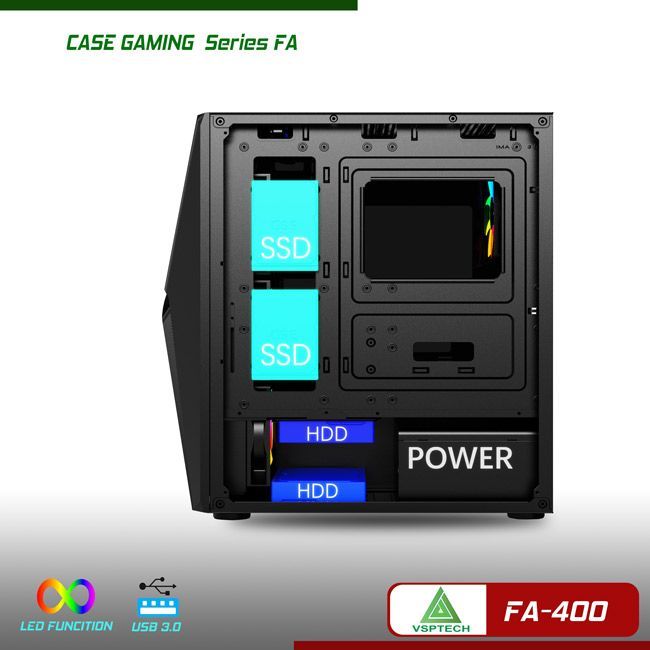 Case Game VSP FA400 sẵn Fan + dải Led RGB