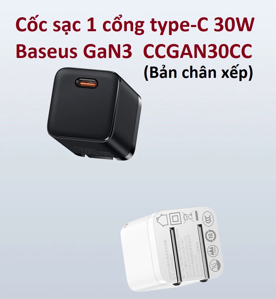 Củ 30W Type C GaN3 Baseus White