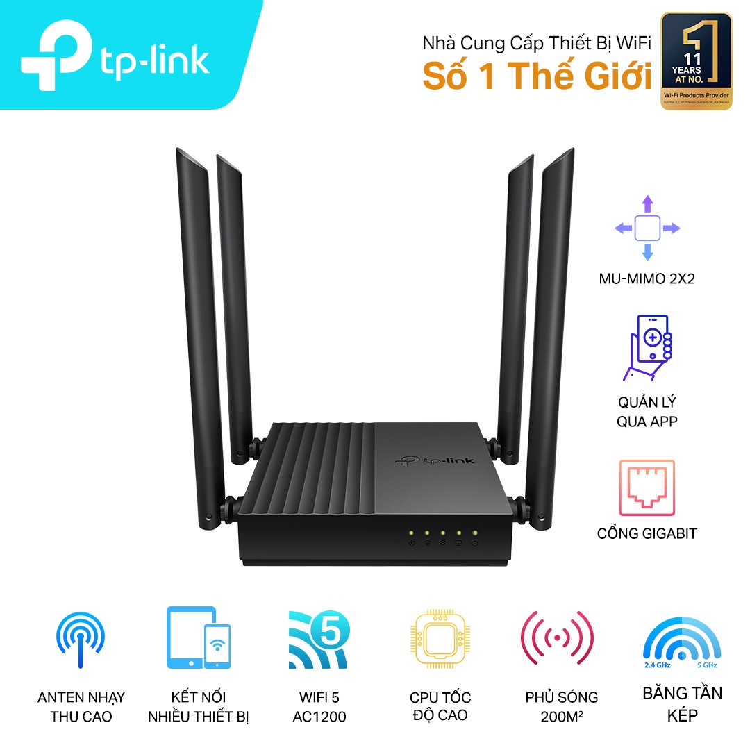 Bộ phát wifi TPLink Archer C64 (1200Mbps/ 4 Ăng-ten ngoài/ 25 User)