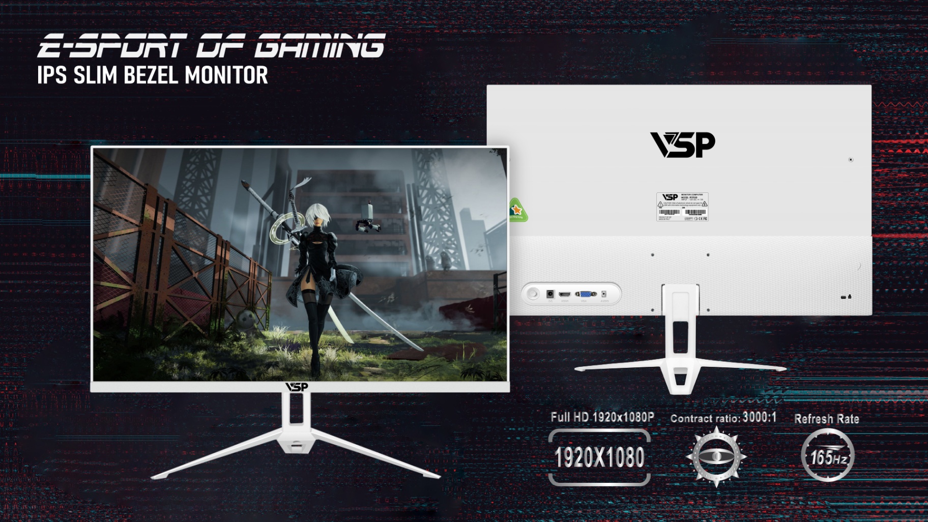 Màn hình VSP Gaming IP2703S( 27''FHD/IPS/165Hz/1ms/250nits/HDMI+DP/Phẳng/Trắng)