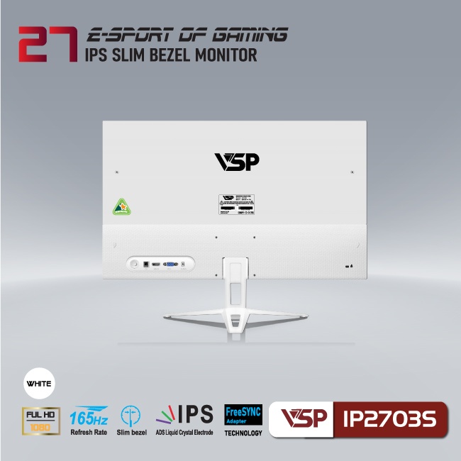 Màn hình VSP Gaming IP2703S( 27''FHD/IPS/165Hz/1ms/250nits/HDMI+DP/Phẳng/Trắng)