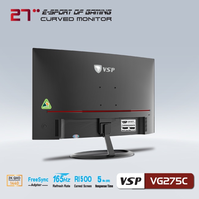 Màn hình VSP Cong 27inch 2K eSport VG275C( 27''QHD 2560 x 1440px/VA/300nits/165Hz/5ms/HDMI+DP/Cong/Đen)