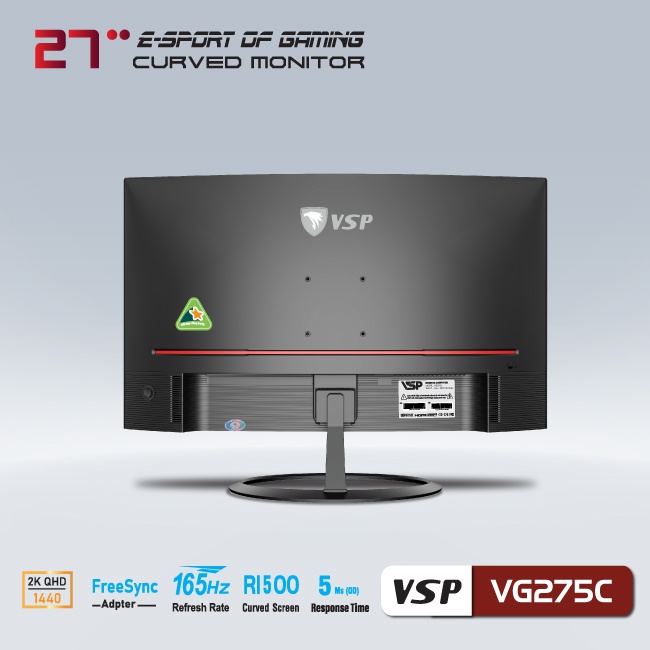 Màn hình VSP Cong 27inch 2K eSport VG275C( 27''QHD 2560 x 1440px/VA/300nits/165Hz/5ms/HDMI+DP/Cong/Đen)