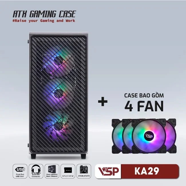 Case VSP Game KA29 Black ( Kèm 4 Fan RGB )